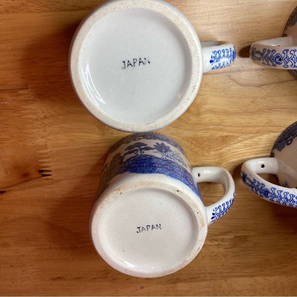 Lot of 4 Blue Willow Coffee Cups Mugs Japan Vintage - Picture 7 of 15